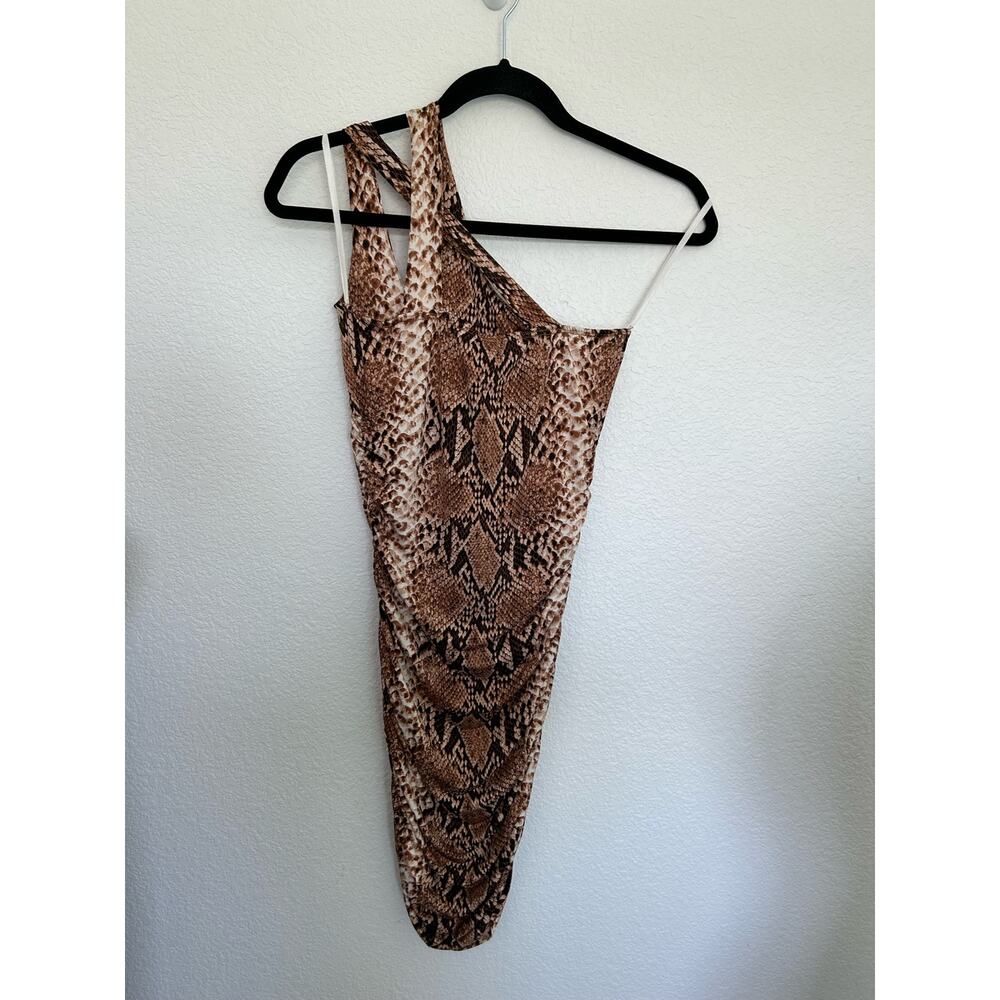 Fashion Magazine One-Shoulder Asymmetrical Cutout Snake Skin Mini Dress - S - Picture 5 of 6